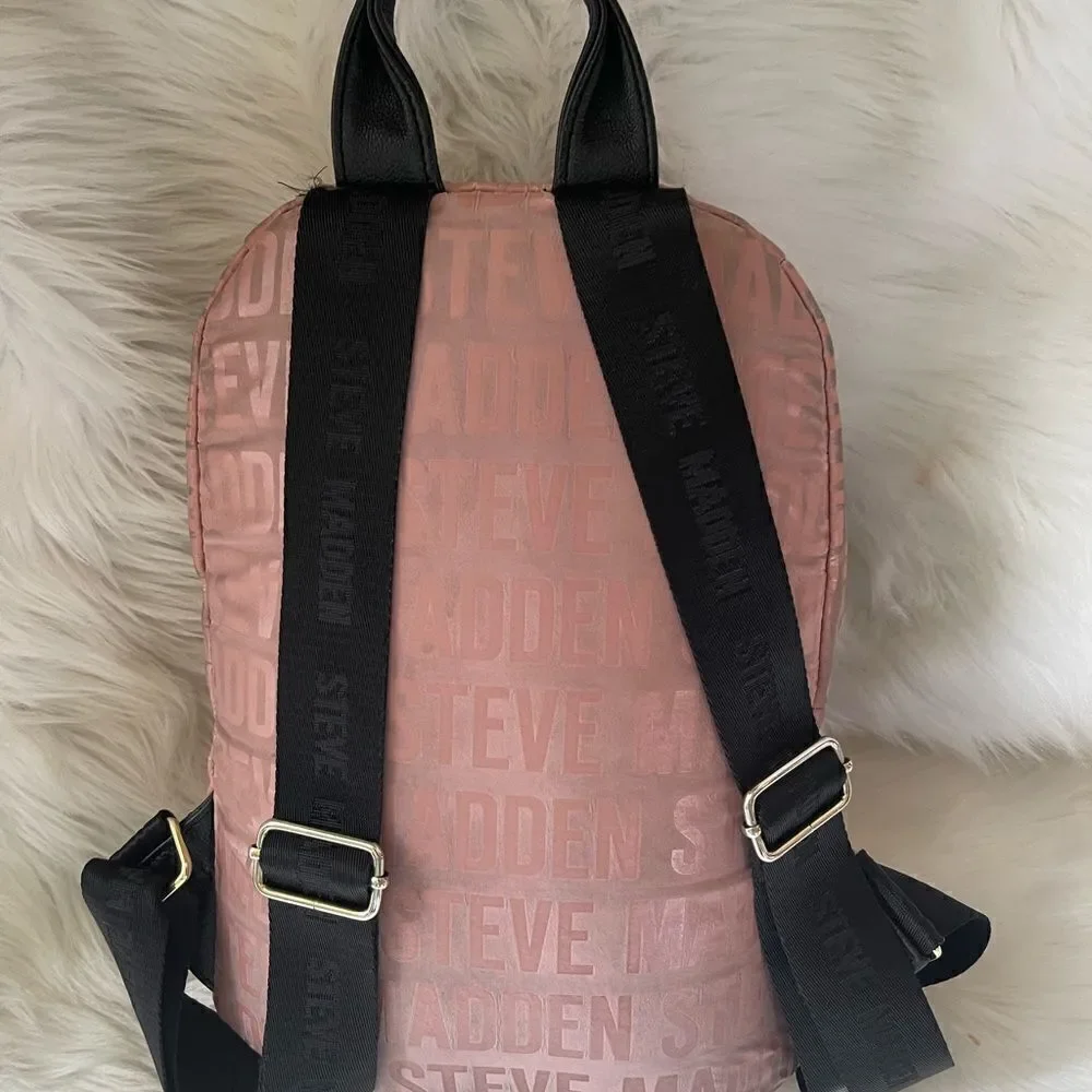 Steve Madden pink logo Nylon backpack with black straps & gold tone accents